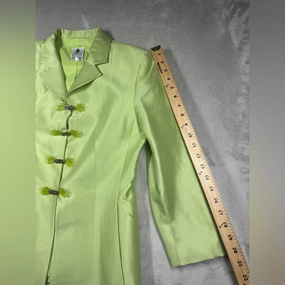 Rare Vintage Gemma Kahng New York Green Silk Cotton Blend Blazer Skirt Set 8